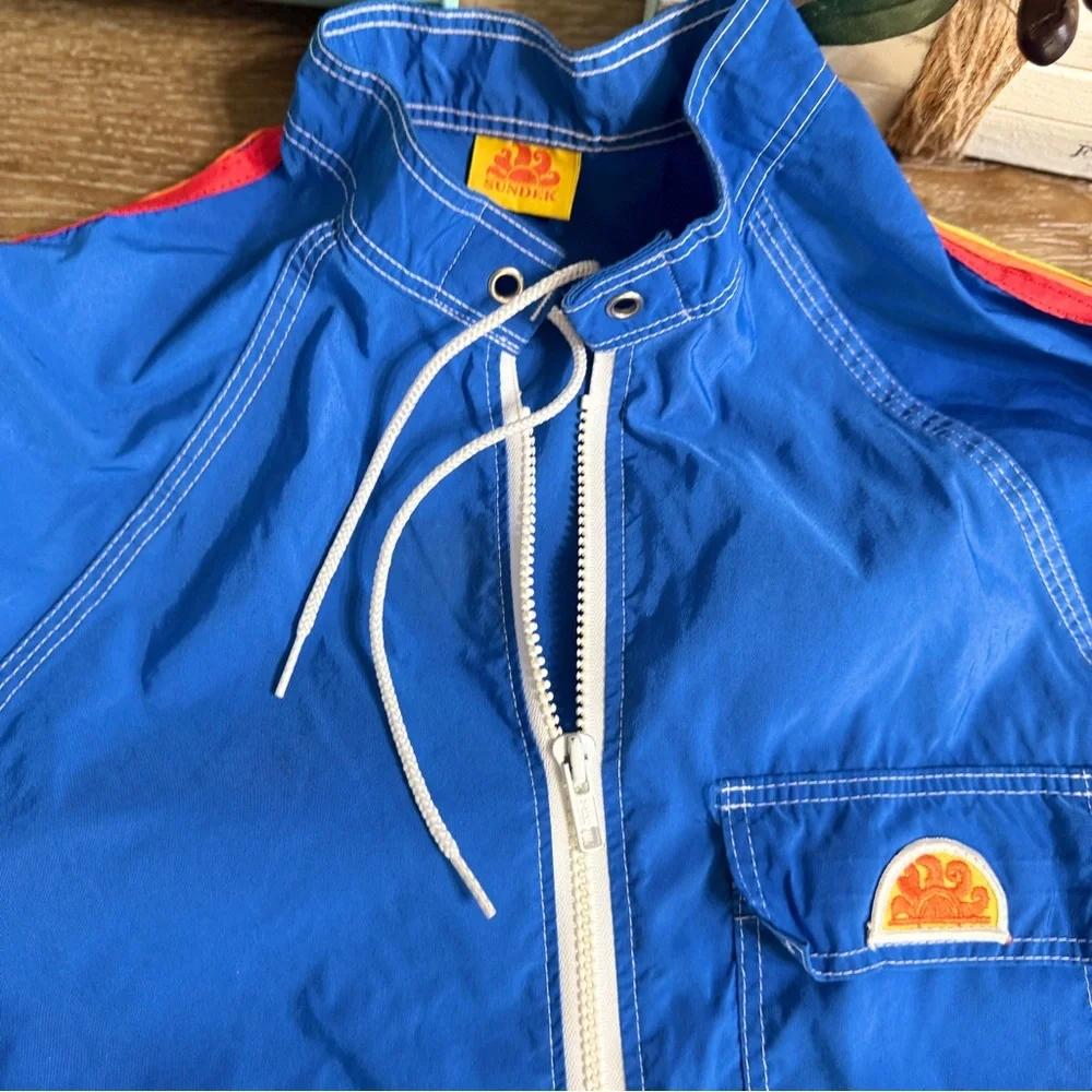 Deadstock Vintage Mens Sundek jacket Windbreaker Zip Surf Swim Blue Rainbow